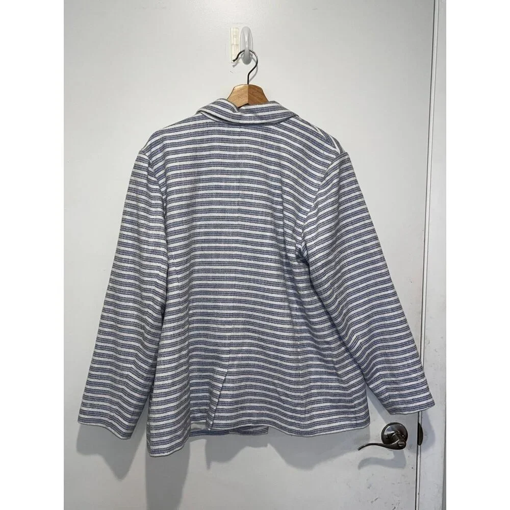 J.Jill Blue & White Striped Double-Breasted Lined Women's Blazer Jacket Size 2X